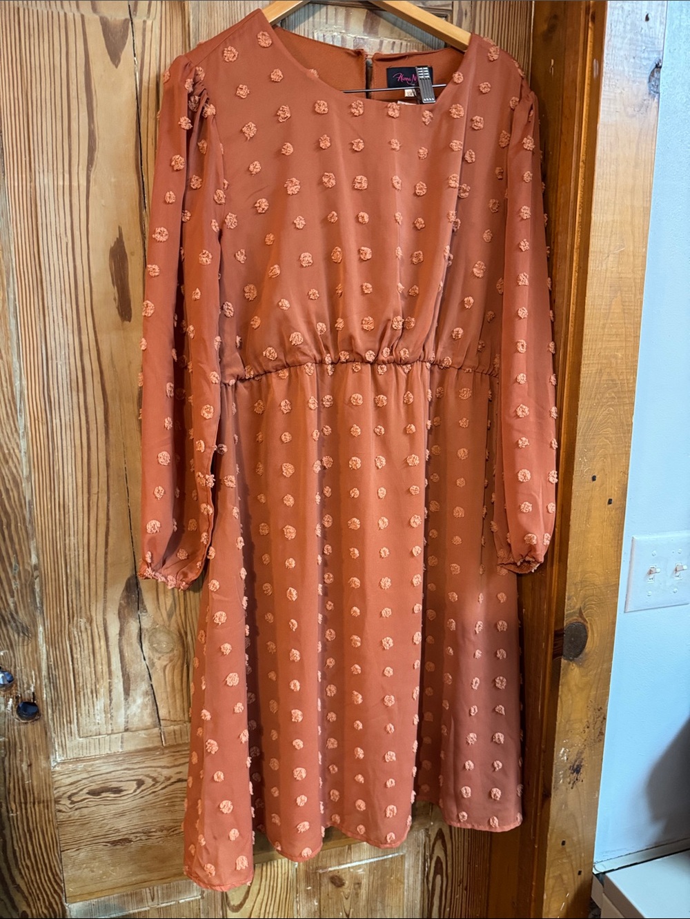 Hannah Nikole Rust Textured Long Sleeve Midi lined Dress 16W